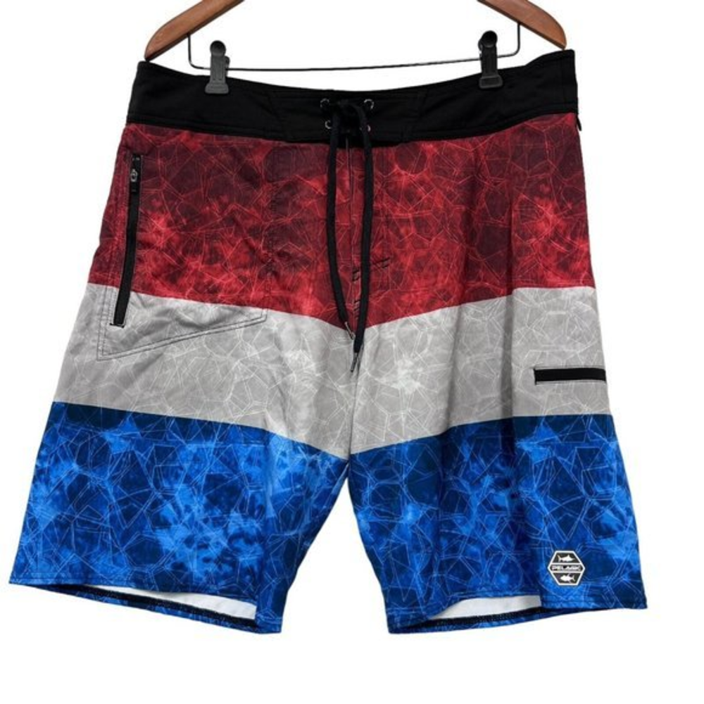 Pelagic Mens HydroLite Swim Board Shorts Usa Flag Re… Gem